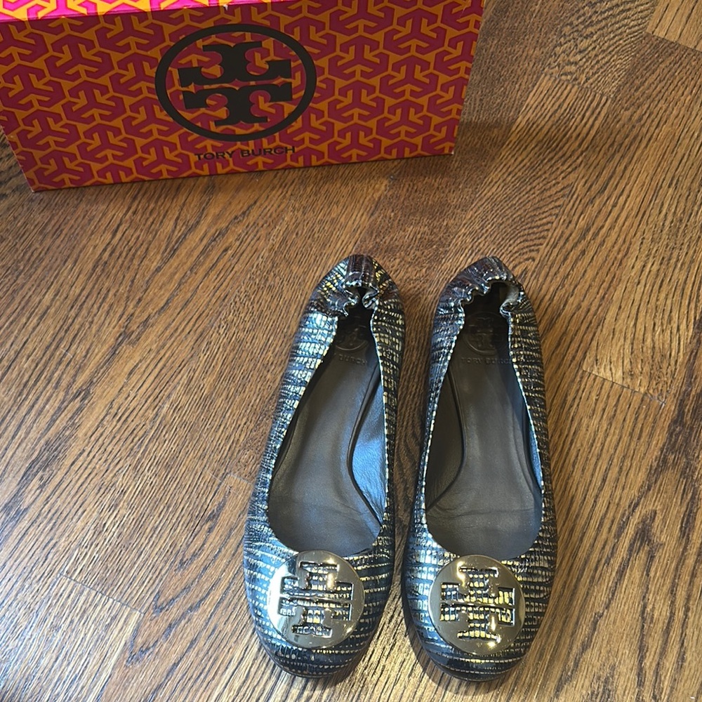 Tory Burch Black and Silver Ballet Flats
